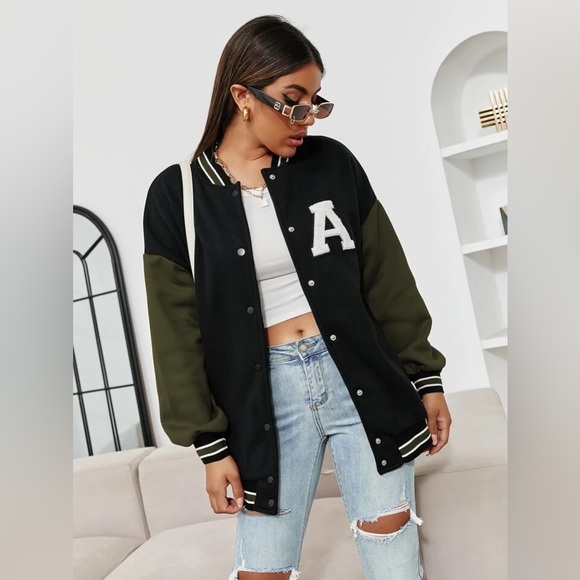 Color block Letter Patched Drop Shoulder Varsity Jacket - Never Worn - Size M - Picture 2 of 13